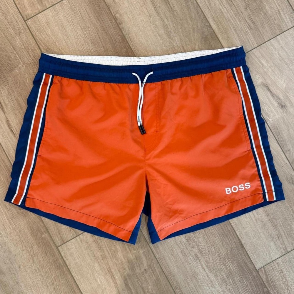 Hugo Boss Bluefin Swim Shorts Orange white elastic waistband Size Medium
